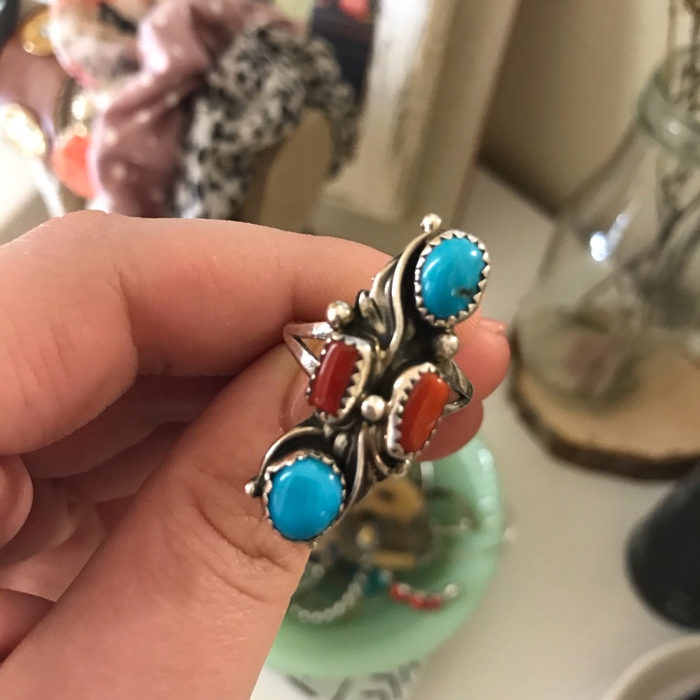 Sterling silver turquoise and spiney ring.